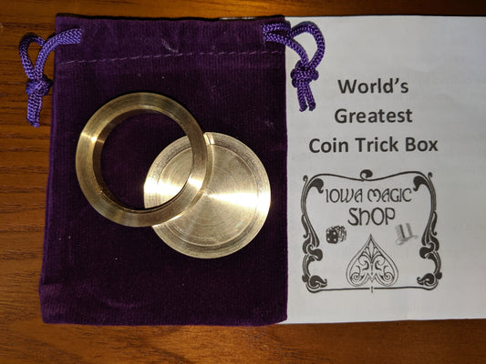 The World's Greatest Coin Trick Box w/ Alchemy Philosopher Stone Symbol Engraving by Iowa Magic Shopa Magic Shop